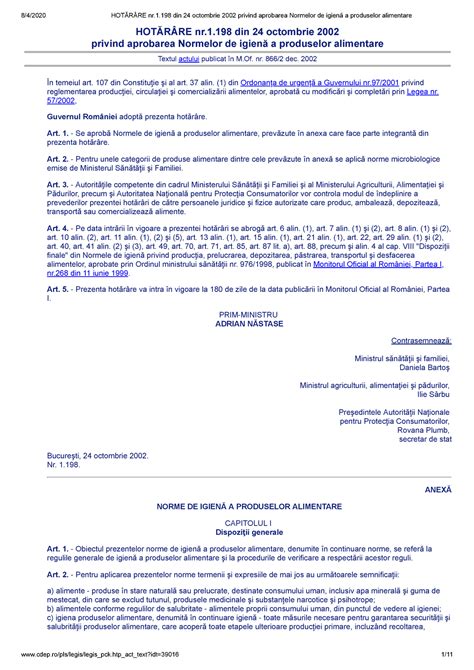 Hot R Re Nr Din Octombrie Privind Aprobarea Normelor De Igien A Produselor