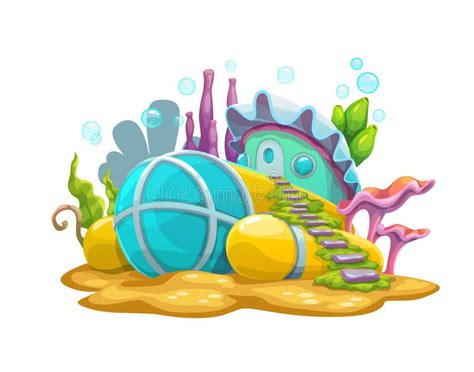 Underwater Cartoon Bathyscaphe Submarine Or House Stock Vector Illustration Of Undersea