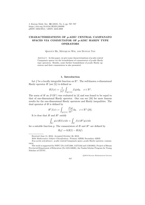 PDF CHARACTERIZATIONS OF P ADIC CENTRAL CAMPANATO SPACES VIA