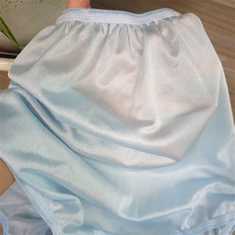Silky Nylon Panty Slippery Sissy Double Gusset Brief Baby Blue Bikini Size Ebay