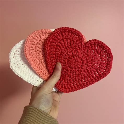 Heart Crochet Coaster Set Cute Valentines Day T Or Decoration Handmade Home Decor Perfect