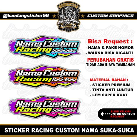 Jual Stiker Racing Custom Satuan Nama Suka Suka Sticker Custom Stiker