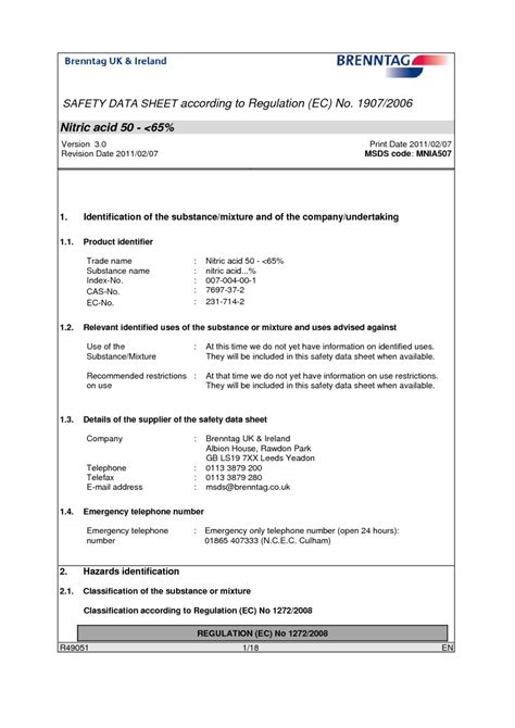 Nitric Acid Msds Pdf Nitric Acid Dangerous Goods 59 Off