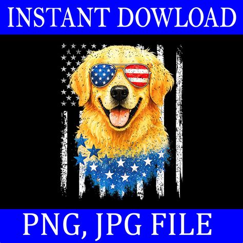 American Flag Golden Retriever USA Retro 4th Of July PNG, Golden