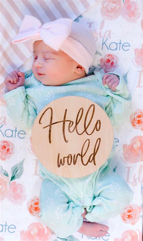 Baby Announcement Wooden Sign Hello World Wooden Round Newborn