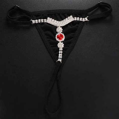 Sexy Red Crystal Thongs Rhinestone Bikini T Panties Lingerie For Women Waist Body Chain Jewelry