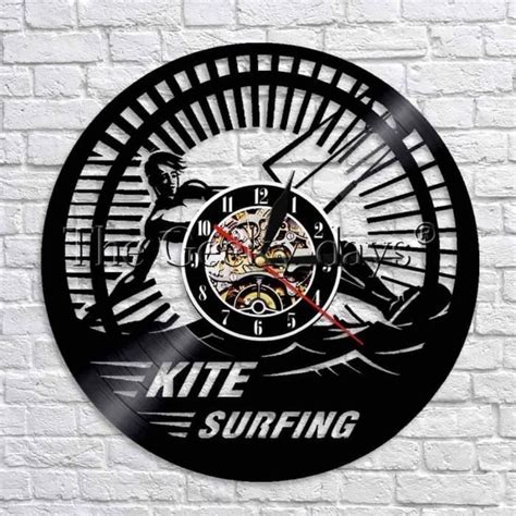 Surf Kite Horloge Murale En Vinyle Avec Changement De Couleur Led Light