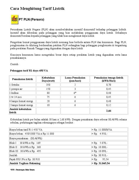 PDF Cara Menghitung Tarif Listrik DOKUMEN TIPS