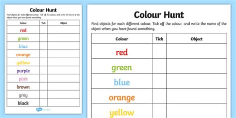 Colour Hunt Checklist Professor Feito Twinkl