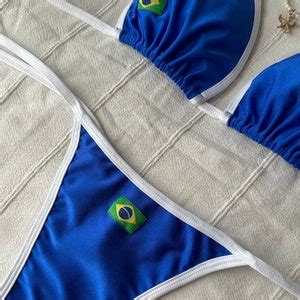 Bikini Brazilian Triangle Top And Thong Bottom With Side Ties In Contrasting Binding Edges Etsy