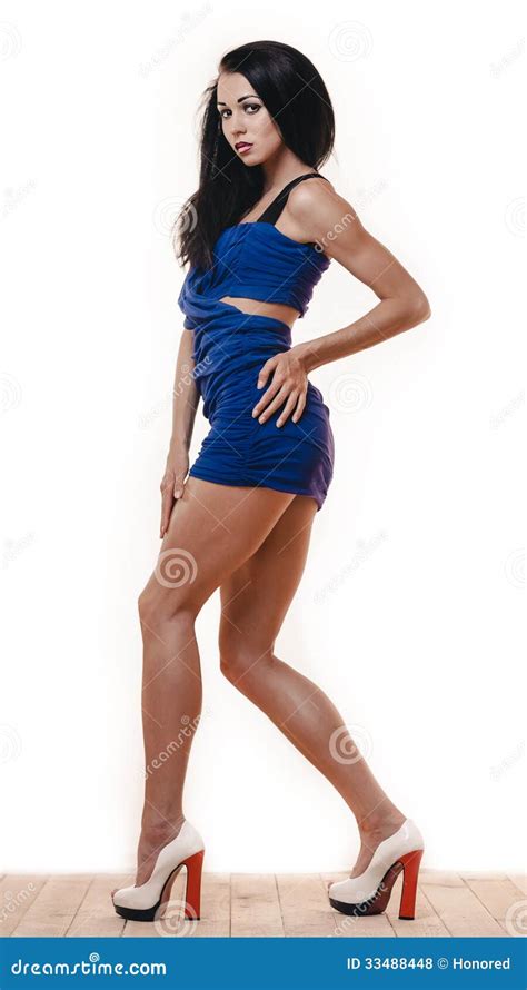 Brunette In Blue Stock Photo Image Of Shoes Blue Long 33488448