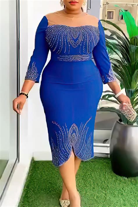 Wholesale Formal Hot Drill O Neck Half Sleeve Wrapped Skirt Party Evening Bodycon Midi Mother Of