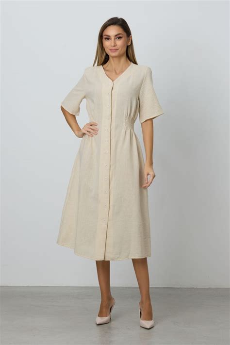 Rochie Xenna Nude Lei Rochie Casual Midi Din Bumbac Zonia