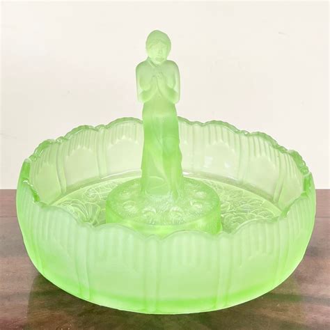 Art Deco 1930s Sowerby Green Glass Nude Lady Nymphen Centrepiece Bowl Flower Frog Etsy
