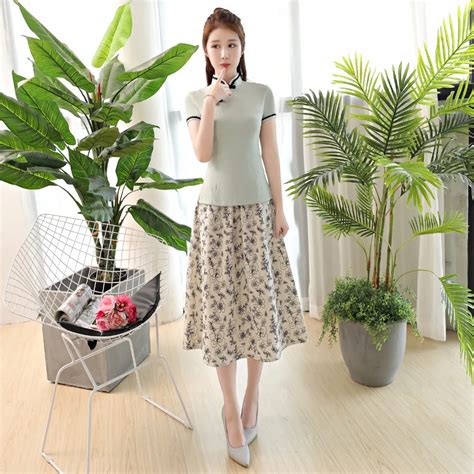 Shanghai Story Women Blouse Skirt Sets Chinese Traditional Clothing Set