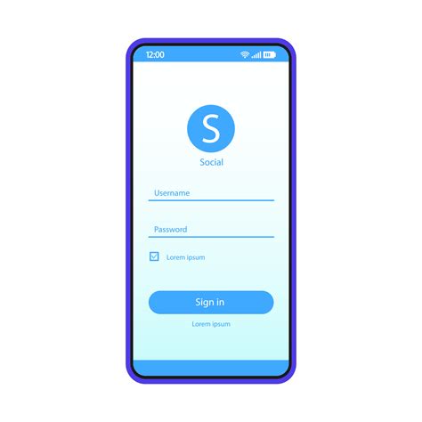 Social media sign in smartphone page vector template. Mobile app