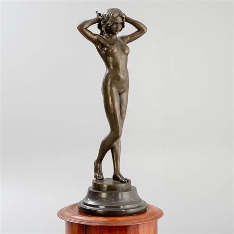 Female Nude Bronze Inscribed Paris Th Century Jh On Drum Cabinet Mahogany Jh
