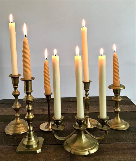 Vintage Brass Candlesticks And A Candelabra 8 Candles Etsy Vintage Brass Candlesticks Boho