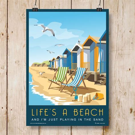 Lifes A Beach Art Travel Poster Typical British Beach Etsy