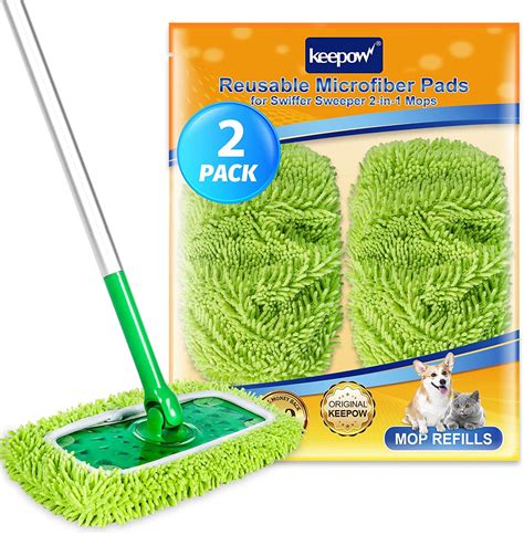 Keepow Reusable Wet And Dry Mop Pads For Swiffer Sweeper Microfiber Cleaning Cloths 2 Pack