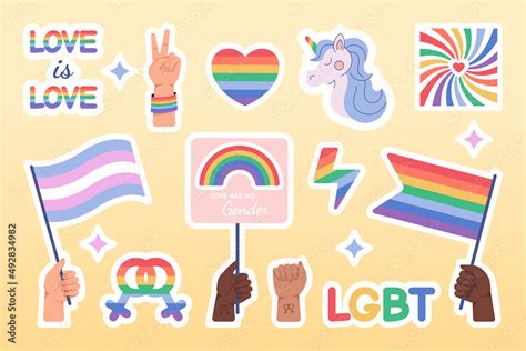 Flat LGBTQ Pride Stickers Set LGBT For Gay Male Or Lesbian Female Sex Symbols Elements For