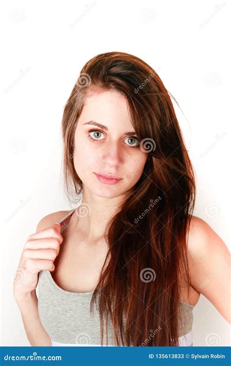 Cute Brunette With Long Hair She Is Beautiful And Pretty Stock Image Image Of Girl Model