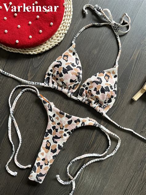 Sexy Printed Halter Mini Micro Thong Bikini Female Swimsuit Women Swimwear Two Pieces Bikini Set