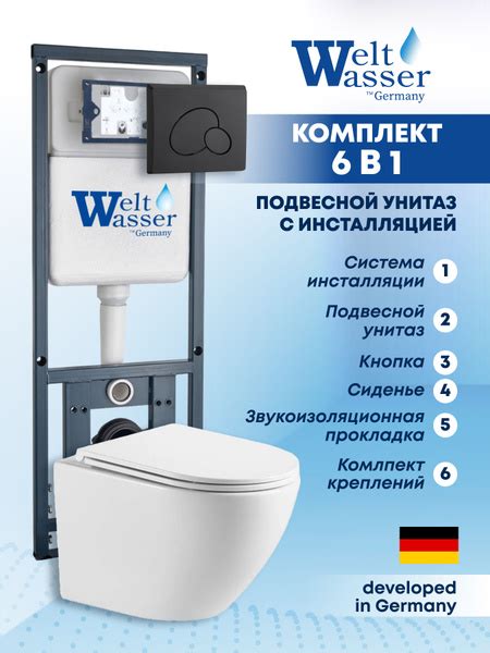 Комплект Weltwasser 6 в 1:Подвесной унитаз белый глянцевый,инсталляция ...
