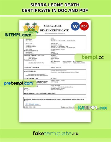 Sierra Leone Death Certificate Pdf And Word Download Template