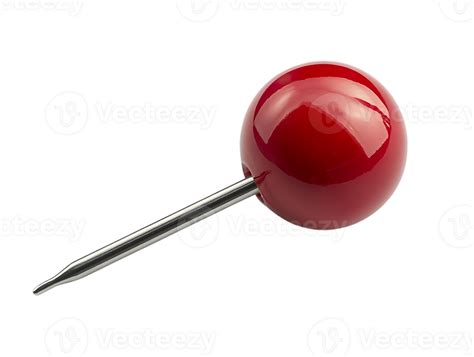 create shiny red ball pushpin  metal stem transparent background