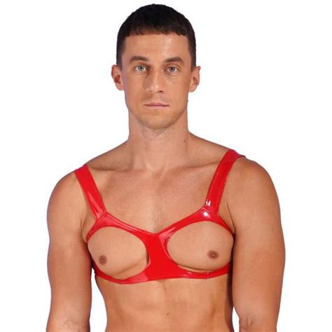 Iixpin Soutien Gorge Homme Sexy Ouvert Faux Cuir Bra Harnais De Corps