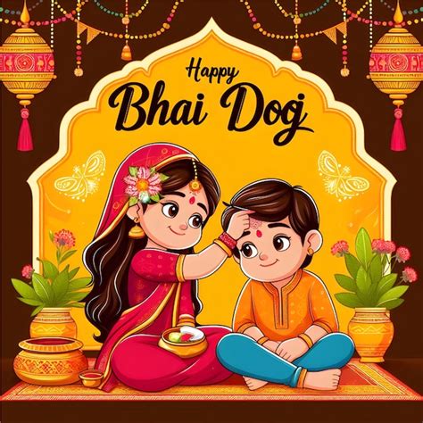 Indian Hindu Festival Bhai Dooj Vector Art Illustration Premium Ai