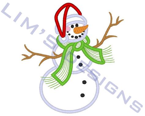 Snowman Applique Machine Embroidery Design 3 Sizes Etsy