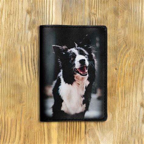 Обложка на паспорт Бордер-колли, черная. Russian hand made