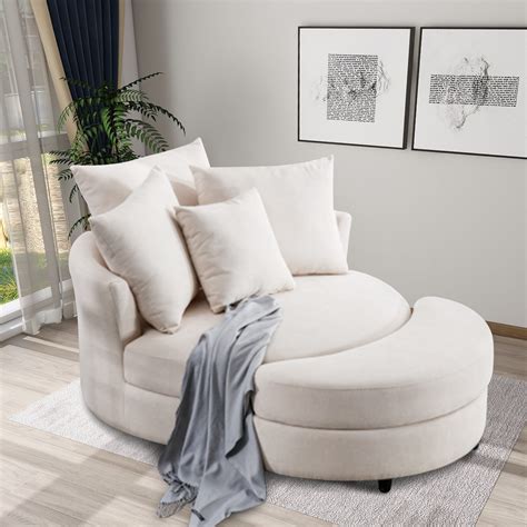 360° Swivel Accent Barrel Chair And Half Crescent Moon Storage Bench