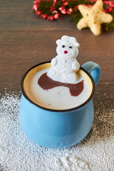 Hot Chocolate And Melted Marshmallow Snowman Stock Image Image Of Seasonal Cheerful 83840937