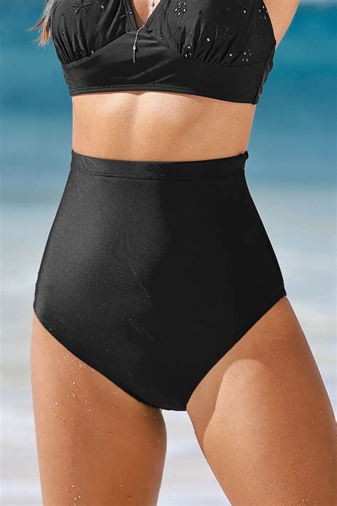 Black High Rise Cheeky Tummy Control Bikini Bottoms