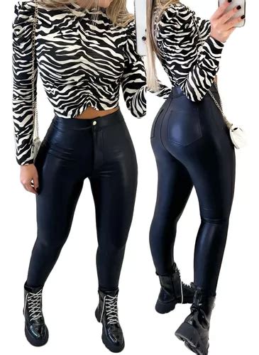 Calça Feminina Cirre Justa Skinny Disco Hot Pants Couro Fake MercadoLivre