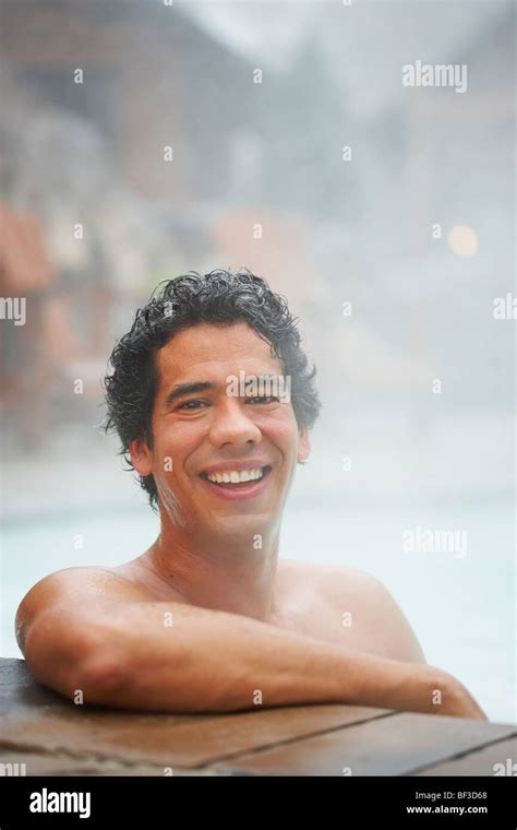 Man Sitting In Hot Tub Stock Photo Alamy