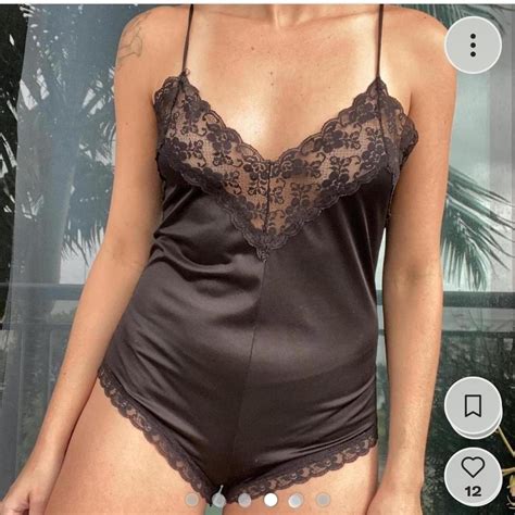 Vintage Black Lace Lingerie Teddy Romper M Model Depop