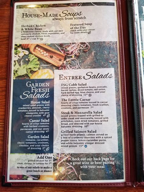 Menu at Fieldstone Grill restaurant, Portage