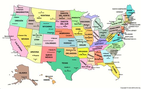 Mapa de Estados Unidos Estados y Capitales Político y Físico