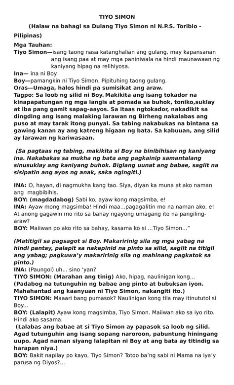 TIYO Simon DULA SA Pilipinas TIYO SIMON Halaw Na Bahagi Sa Dulang