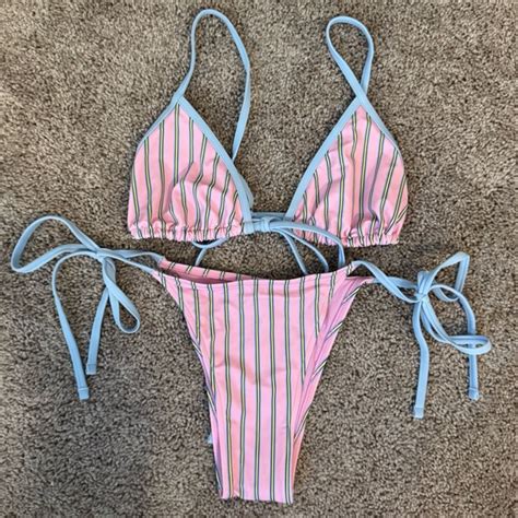 Frankie S Bikinis Swim Pink X Frankies Bikinis Striped Bikini Poshmark