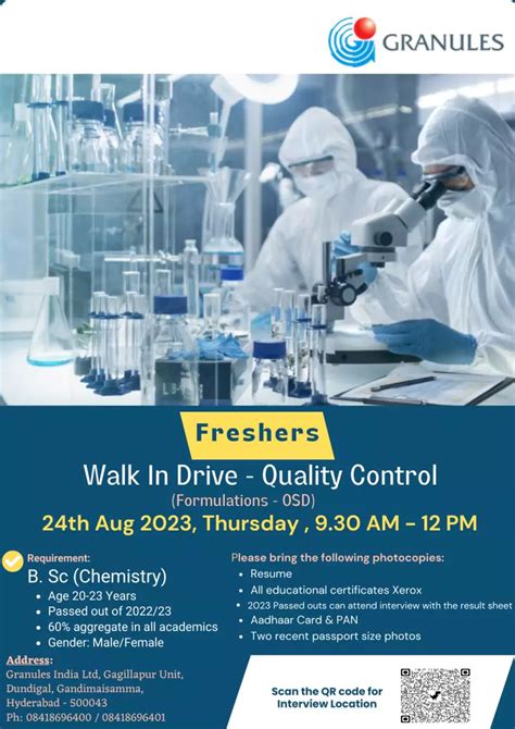 Granules Walk In Drive For Freshers In Quality Control