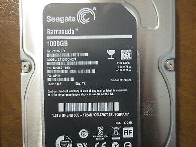 Seagate ST1000DM003 1ER162-048 Fw: AP19 TK Apple #655-1724D 1000gb 3.5 ...