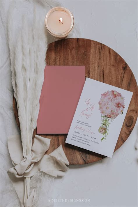 Pink Hot Air Balloon Baby Shower Invitation Bundle Up Up And Etsy