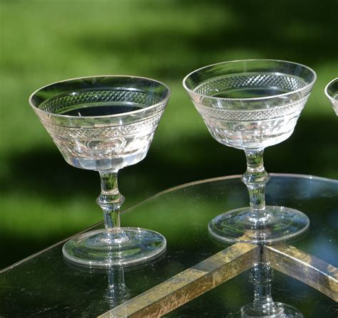 Vintage Etched Cocktail Martini Glasses Set Of 4 Mixologist Craft