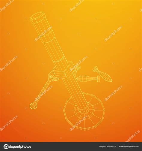 Firearm Weapon Army Mortar And Mine Wireframe Low Poly Stock Vector By