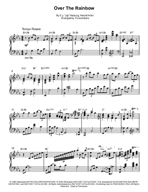 Over The Rainbow Arr Tunescribers By Ey Yip Harburg Sheet Music